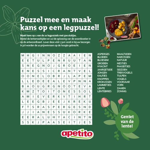 Woordzoeker uit de lenteflyer van apetito