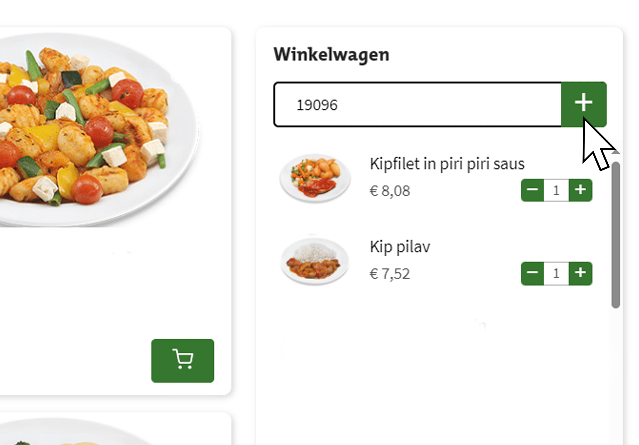 Snel maaltijden toevoegen op basis van artikelnummer