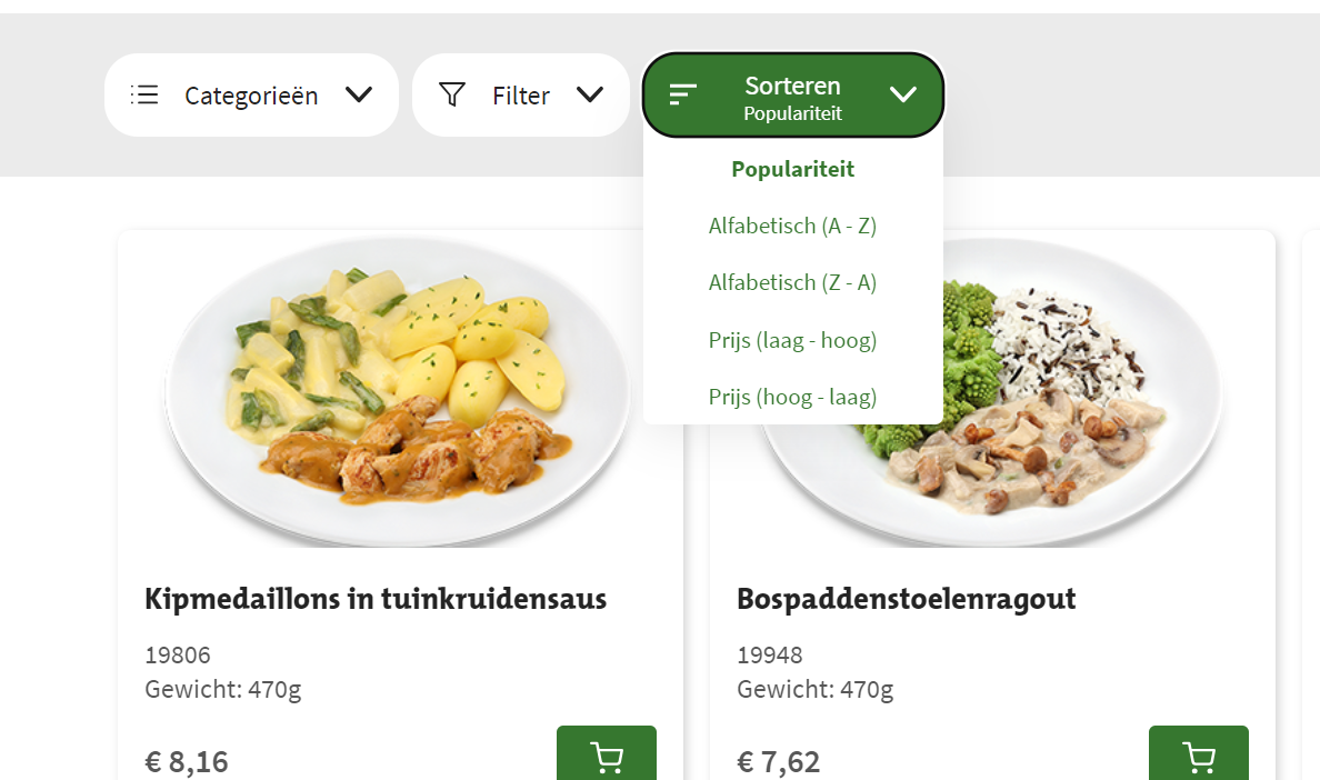Eenvoudig maaltijden sorteren